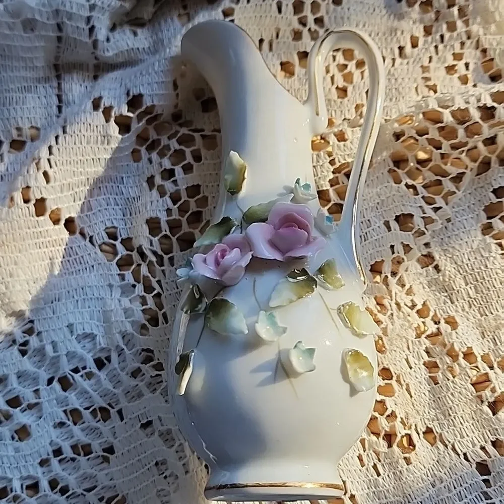 Vintage Porcelain Floral Bud Vase Accented In Gold